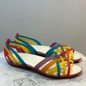 Y2K Jelly Sandal Crocs Isabella Huarache Rainbow Multi Color Strap Colorful, W6